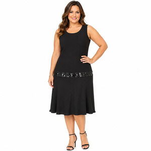 Evan Picone Little Black Dress Drop Waist Sleeveless Midi 20's Party Dress 14